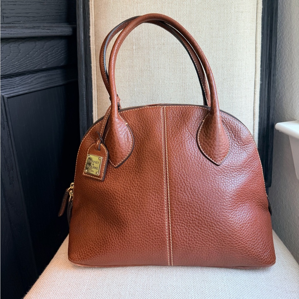 Dooney & Bourke Pebbled Leather Dome Satchel Cognac